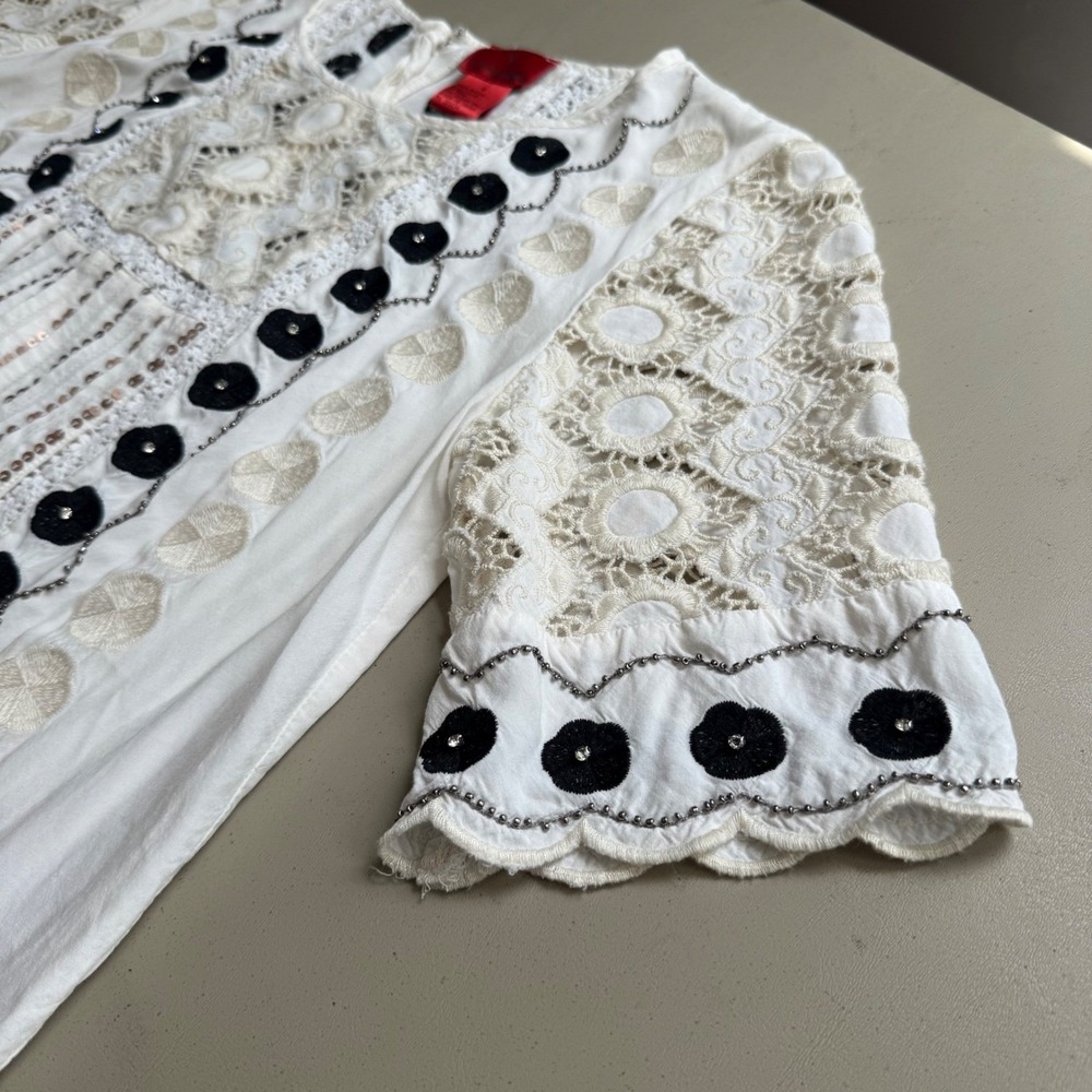 Anthropologie lace embroidered Top S Boho peasant Festival Cottagecore Romantic - Picture 8 of 13